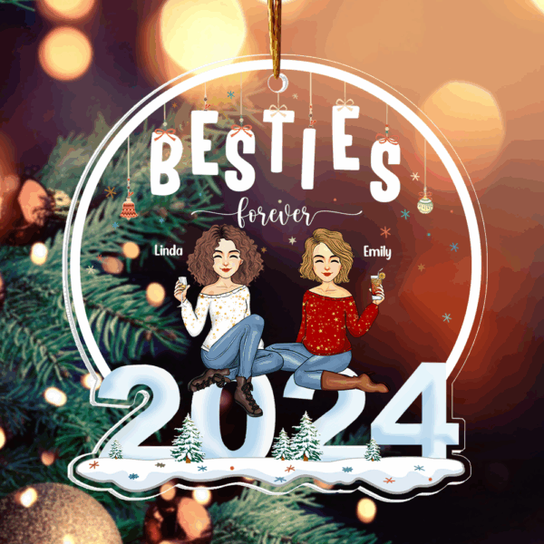 2024 Ornament Besties Forever - Personalized 2024 Shaped Acrylic Ornament - Image 2