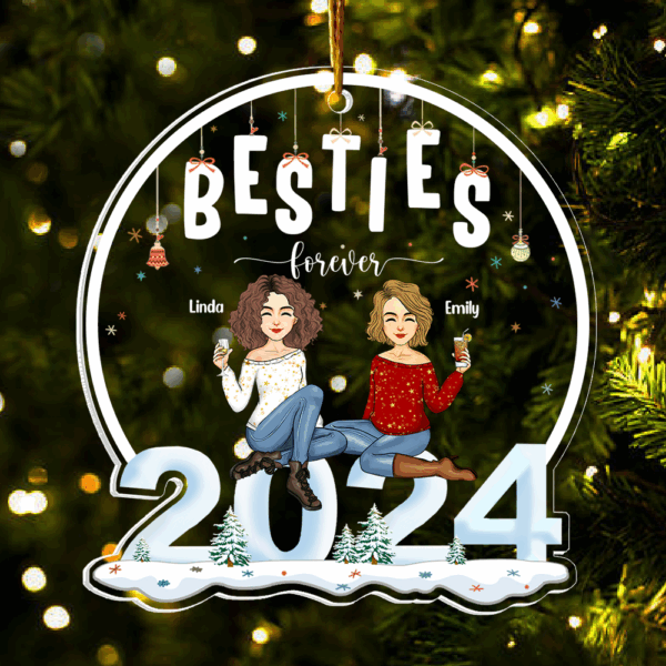 2024 Ornament Besties Forever - Personalized 2024 Shaped Acrylic Ornament - Image 3