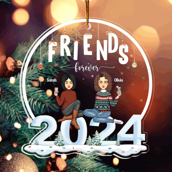 2024 Ornament Friends Forever - Personalized 2024 Shaped Acrylic Ornament - Image 2