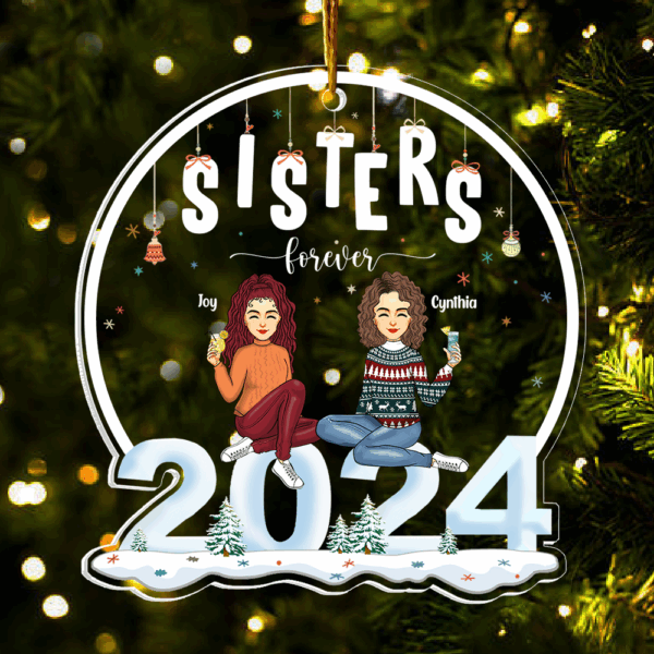 2024 Ornament Sisters Forever - Personalized 2024 Shaped Acrylic Ornament - Image 3