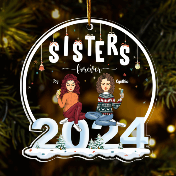 2024 Ornament Sisters Forever - Personalized 2024 Shaped Acrylic Ornament - Image 4