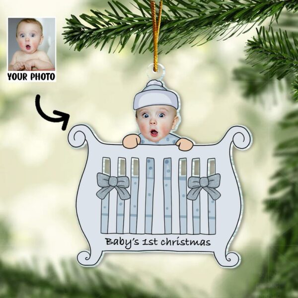 2024 Personalized Photo Ornament Baby's First Christmas in Crib Christmas Tree Ornament - Personalized Acrylic Photo Ornament Gift for Newborn - Image 4