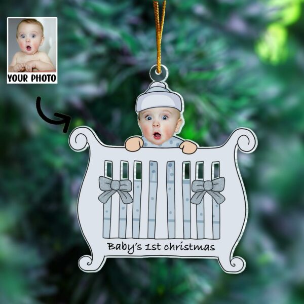 2024 Personalized Photo Ornament Baby's First Christmas in Crib Christmas Tree Ornament - Personalized Acrylic Photo Ornament Gift for Newborn - Image 3