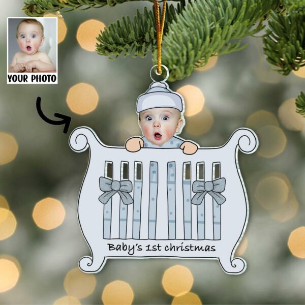 2024 Personalized Photo Ornament Baby's First Christmas in Crib Christmas Tree Ornament - Personalized Acrylic Photo Ornament Gift for Newborn - Image 2