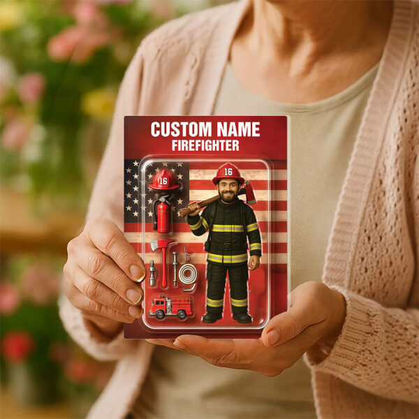 3D Effect Firefighter Action Figure Pack Packaging Personalized Face Firefighter Acrylic Plaque, Unique Keepsake, Gift For Firefighters - Image 5