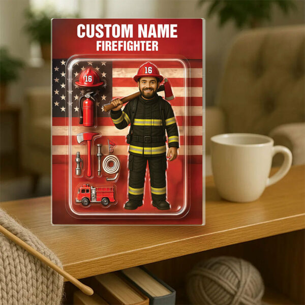 3D Effect Firefighter Action Figure Pack Packaging Personalized Face Firefighter Acrylic Plaque, Unique Keepsake, Gift For Firefighters - Image 4