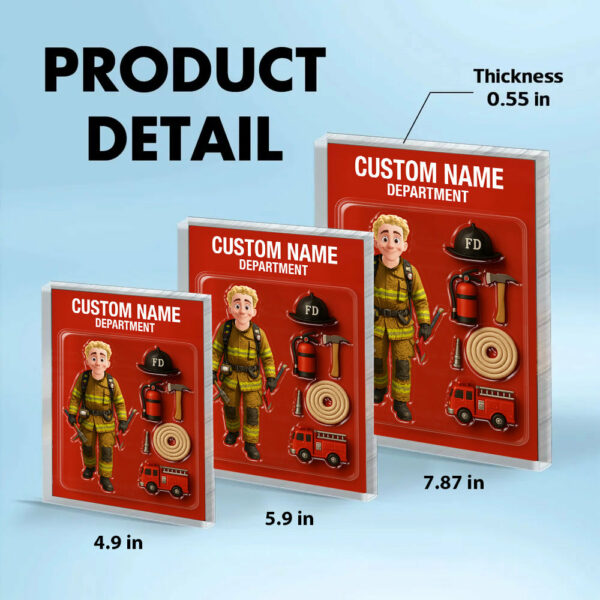 3D Effect Firefighter Custom Figure Personalized Flat Rectangle Acrylic Block, Unique Gift For Firefighters, Dad, Husband - Image 6