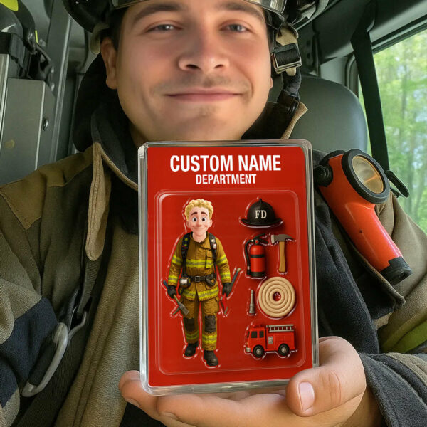3D Effect Firefighter Custom Figure Personalized Flat Rectangle Acrylic Block, Unique Gift For Firefighters, Dad, Husband - Image 2