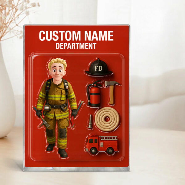 3D Effect Firefighter Custom Figure Personalized Flat Rectangle Acrylic Block, Unique Gift For Firefighters, Dad, Husband - Image 4