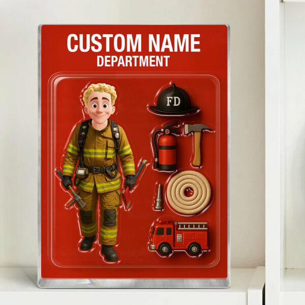 3D Effect Firefighter Custom Figure Personalized Flat Rectangle Acrylic Block, Unique Gift For Firefighters, Dad, Husband - Image 5