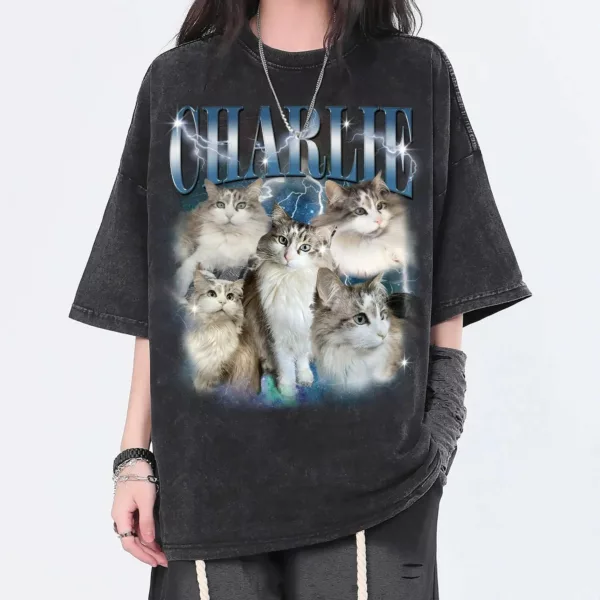 Adult Pet Custom Vintage Washed shirt Custom Cat Graphic Unisex T-shirt