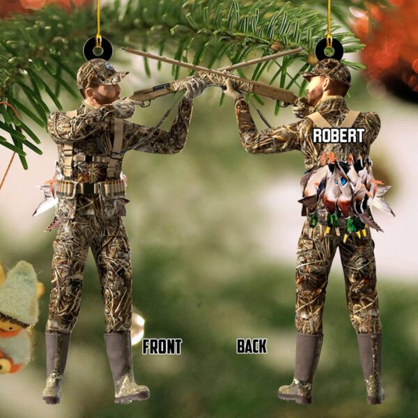 Aiming Duck Hunter with Gun in Grass Camo Fur Christmas Ornament Gift For Duck Hunting Lovers H2511 - Image 6