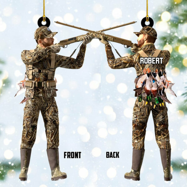 Aiming Duck Hunter with Gun in Grass Camo Fur Christmas Ornament Gift For Duck Hunting Lovers H2511 - Image 4
