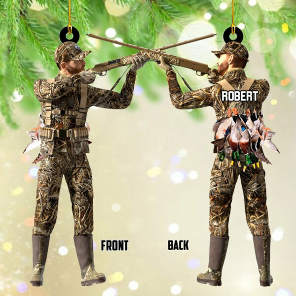 Aiming Duck Hunter with Gun in Grass Camo Fur Christmas Ornament Gift For Duck Hunting Lovers H2511 - Image 3