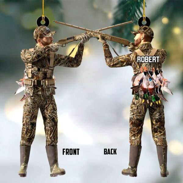 Aiming Duck Hunter with Gun in Grass Camo Fur Christmas Ornament Gift For Duck Hunting Lovers H2511 - Image 5