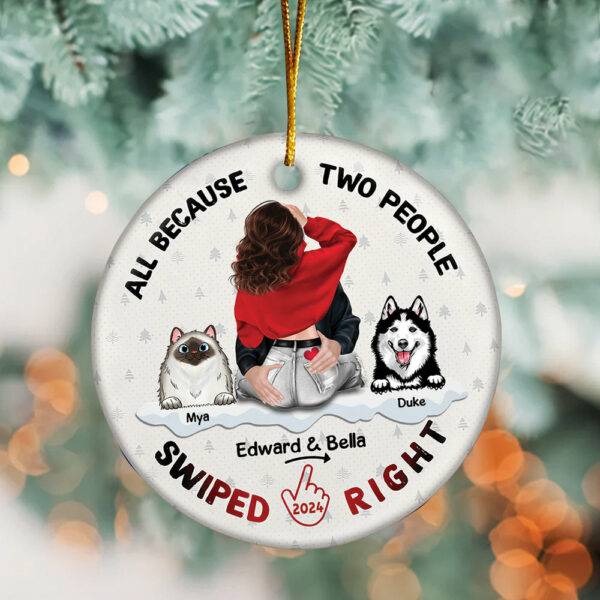 All Because Two People Swiped Right Personalized Ceramic Ornament For Couple - Image 5