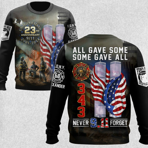 All Gave Some Some Gave All 911 Never Forget 343 Firefighter 23 Year Anniversary Patriot Day Personalized All Over Print Shirt For Firefighter H2511 - Image 4