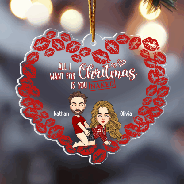 All I Want For Christmas Is You Naked Pesionalized Acrylic Ornament For Couple - Image 5