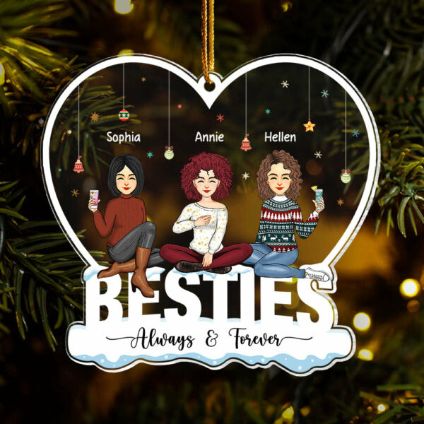 Always & Forever Besties - Personalized Heart Shape Acrylic Ornament - Image 4