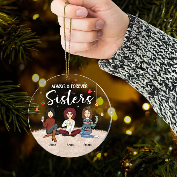 Always & Forever Sisters Personalized Circle Acrylic Ornament - Image 5