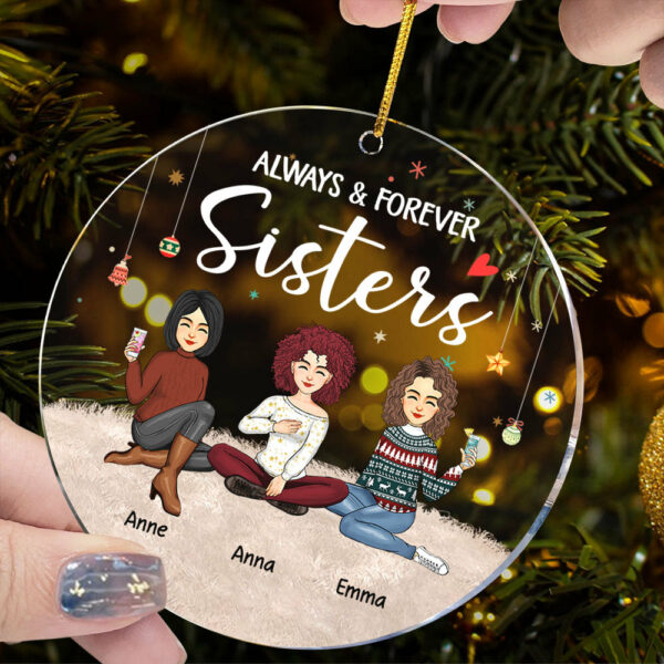 Always & Forever Sisters Personalized Circle Acrylic Ornament - Image 6