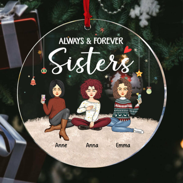 Always & Forever Sisters Personalized Circle Acrylic Ornament - Image 3