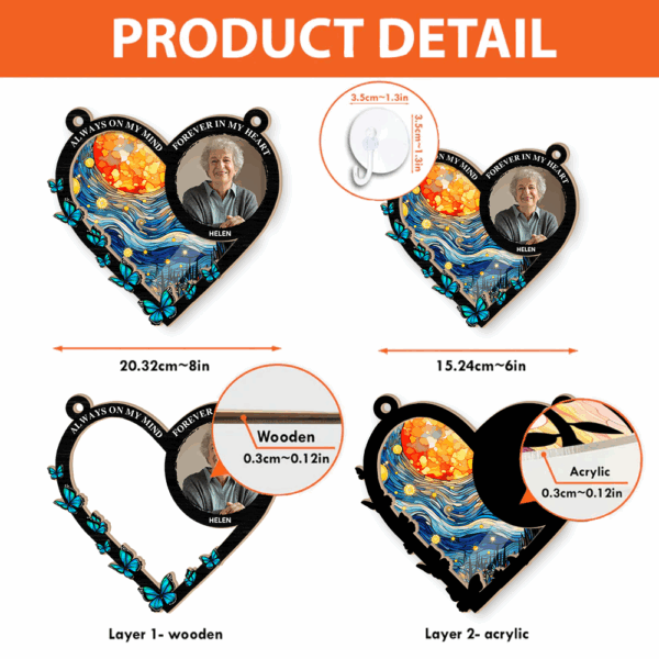 Always On My Mind Personalized Photo Suncatcher Ornament - Personalized Window Hanging Suncatcher Photo Ornament - Image 3