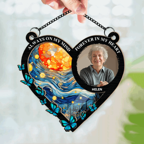 Always On My Mind Personalized Photo Suncatcher Ornament - Personalized Window Hanging Suncatcher Photo Ornament - Image 2