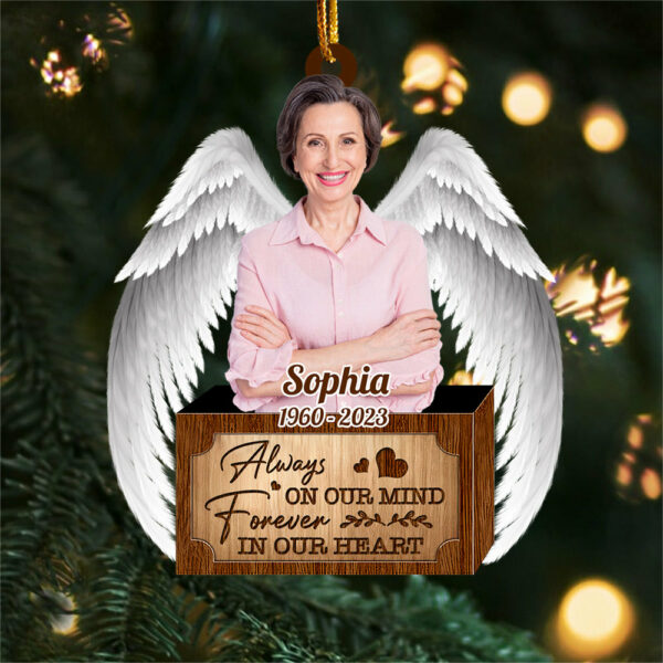 Always On Our Mind Forever In Our Heart Personalized Memorial Wings Ornament - Image 2