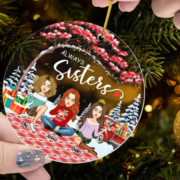 Always sisters Personalized Besties Forever Christmas Acrylic Ornament - Image 3