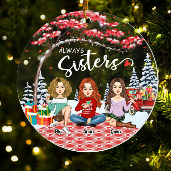 Always sisters Personalized Besties Forever Christmas Acrylic Ornament - Image 2