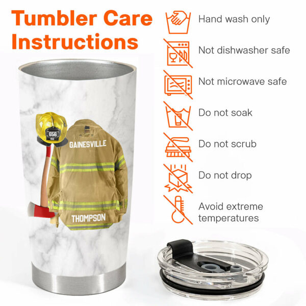 American Flag Fire Armor Tumbler For Proud Firefighter Custom Name And Number Gift For Firefighter Fireman - Image 4