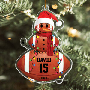 American Football Snowman - Gifts For Players, Team, Boys - Personalized Acrylic Ornament