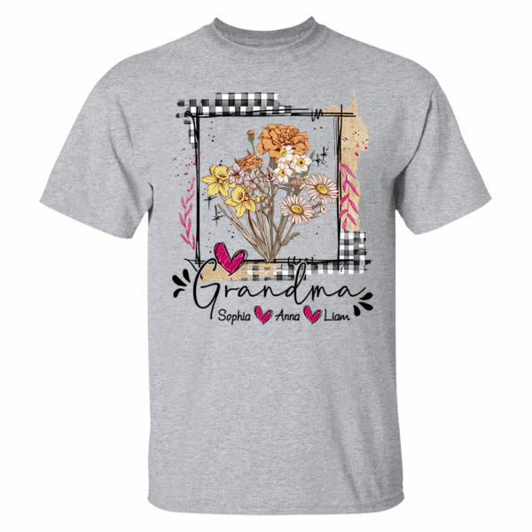 Artistic Checkered Wildflowers As A Gift For Grandma And Kids Shirt For Grandma & Mom - Mother's Day Gift - Birthday Gift For Her - Image 4