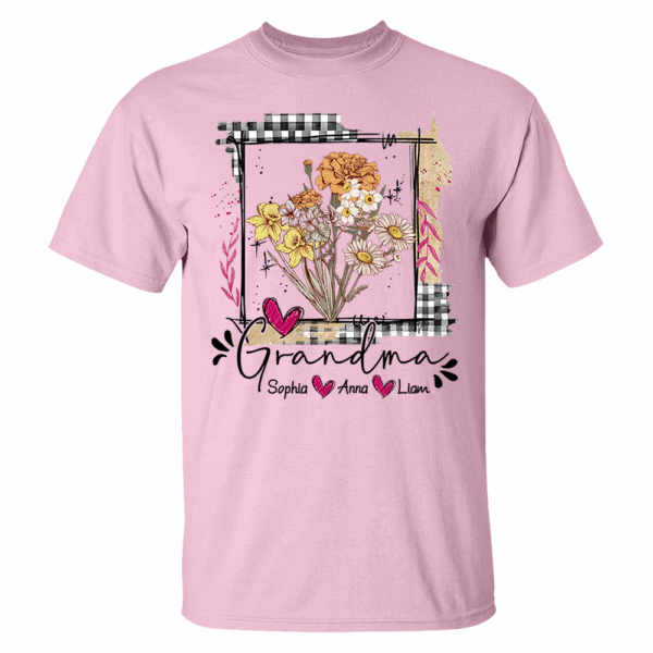 Artistic Checkered Wildflowers As A Gift For Grandma And Kids Shirt For Grandma & Mom - Mother's Day Gift - Birthday Gift For Her - Image 5