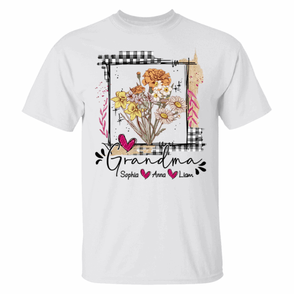 Artistic Checkered Wildflowers As A Gift For Grandma And Kids Shirt For Grandma & Mom - Mother's Day Gift - Birthday Gift For Her - Image 2