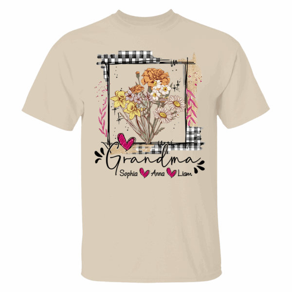 Artistic Checkered Wildflowers As A Gift For Grandma And Kids Shirt For Grandma & Mom - Mother's Day Gift - Birthday Gift For Her - Image 3