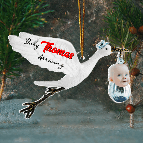 Baby Arriving - Custom Photo Ornament For Baby - Image 2