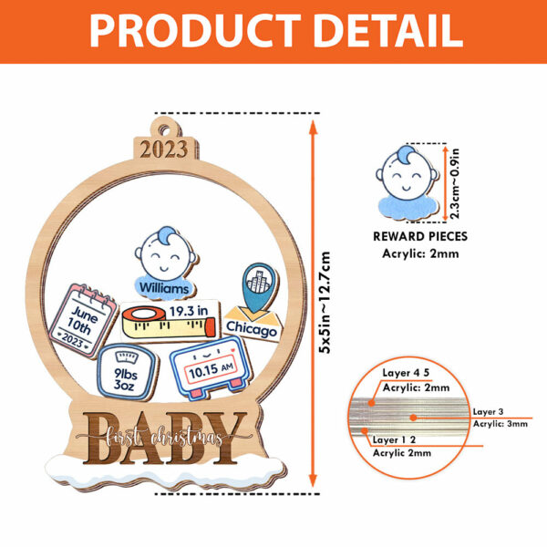 Baby First Christmas - Personalized 5 Layered Christmas Shaker Ornament - Image 6