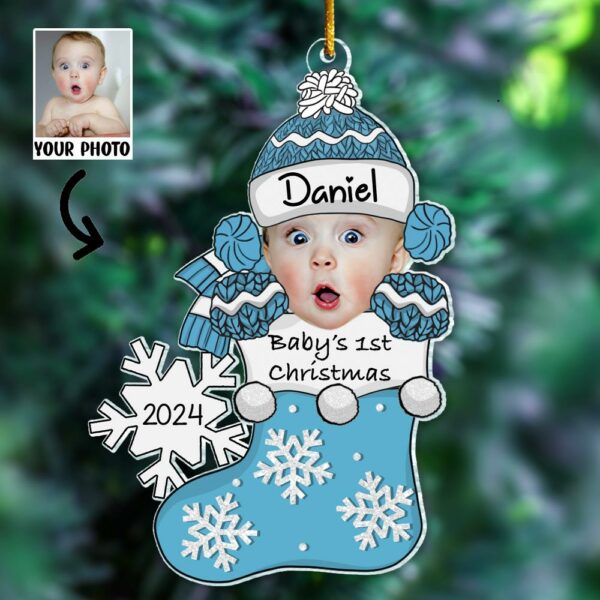 Baby First Christmas Customized Photo Baby Ornament - Personalized Acrylic Photo Ornament Gift for Newborn - Image 2