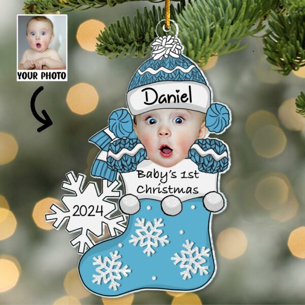 Baby First Christmas Customized Photo Baby Ornament - Personalized Acrylic Photo Ornament Gift for Newborn - Image 4
