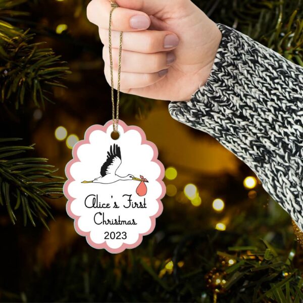 Baby's First Christmas Stork Custom Shape Acrylic Christmas Ornament - Image 5