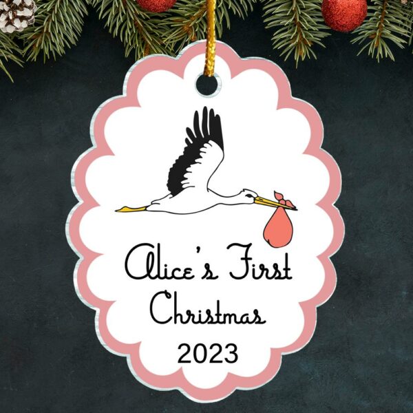 Baby's First Christmas Stork Custom Shape Acrylic Christmas Ornament - Image 2