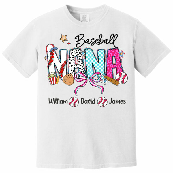 Baseball Grandma T-Shirt, Custom Grandma With Grandkids T1807 - Image 3