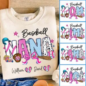 Baseball NaNa Pink Ver - Custom Nicknames Mom Grandma & Kid Names NA04