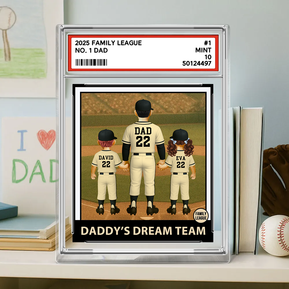 Baseball No. 1 Dad Grandpa Man & Kids, Fathers Day Trading Card Style, Personalized Daddy Dream Team Acrylic Block Plaque A2110
