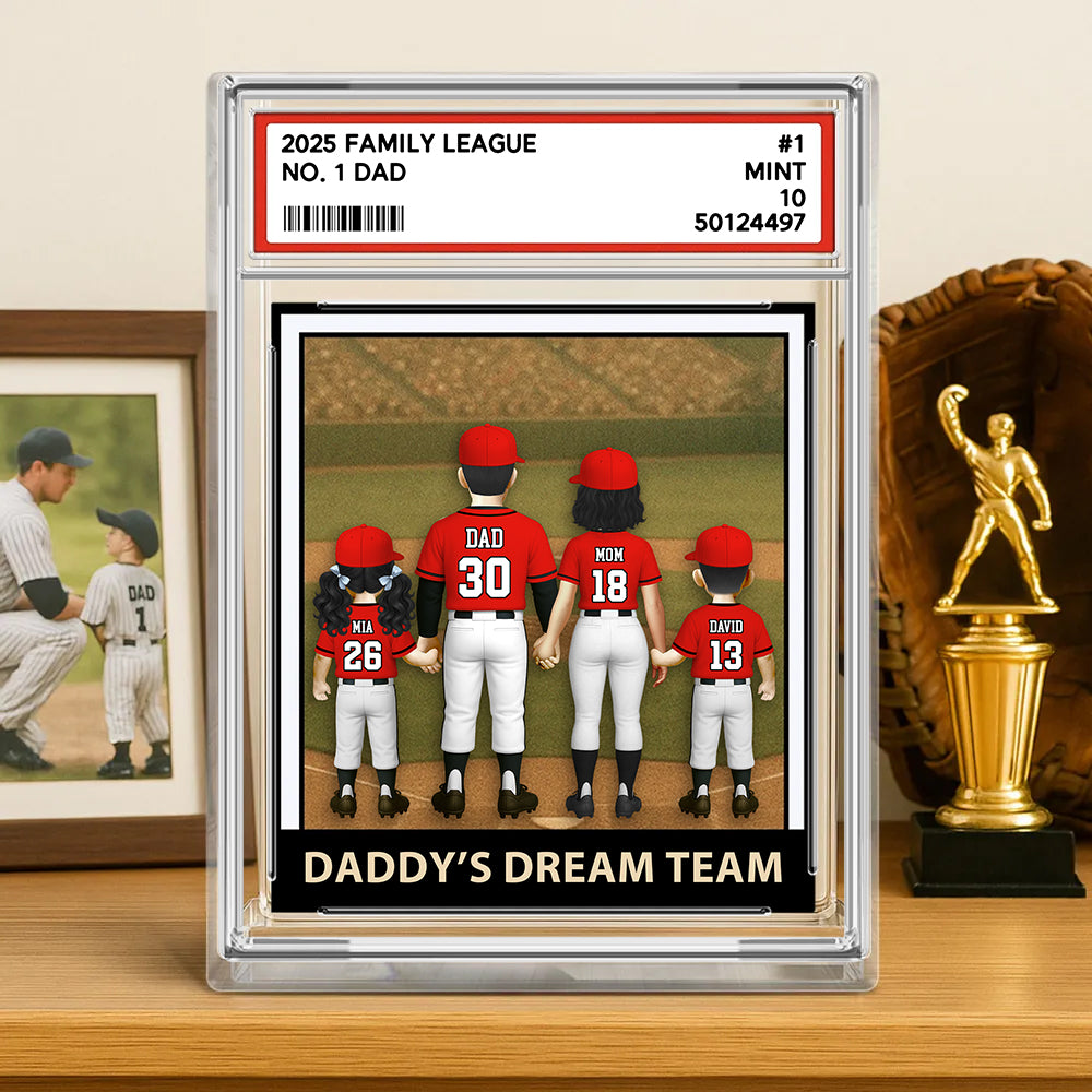 Baseball No.1 Dad Grandpa Man & Kids, Fathers Day Trading Card Style, Personalized Daddy Dream Team Acrylic Block Plaque A2110