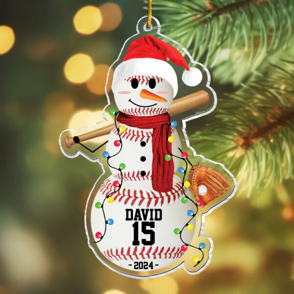 Baseball Snowman - Gifts For Players, Team, Boys - Personalized Acrylic Ornament - Image 2