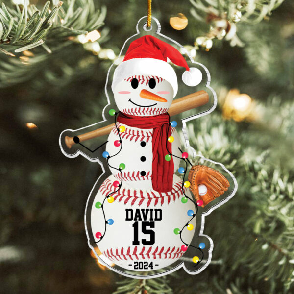 Baseball Snowman - Gifts For Players, Team, Boys - Personalized Acrylic Ornament