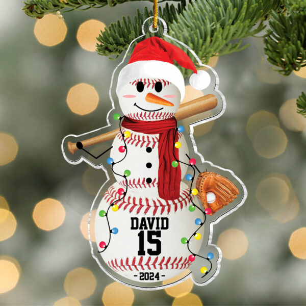 Baseball Snowman - Gifts For Players, Team, Boys - Personalized Acrylic Ornament - Image 3